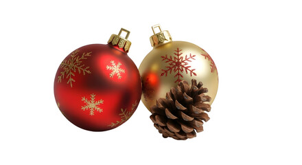 Christmas ornaments and pinecone, isolated on transparent background