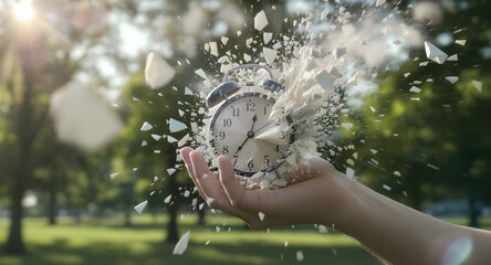 Times Up Clock Exploding in a Human Hand