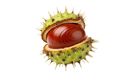 Chestnut in spiky green shell on transparent background  
