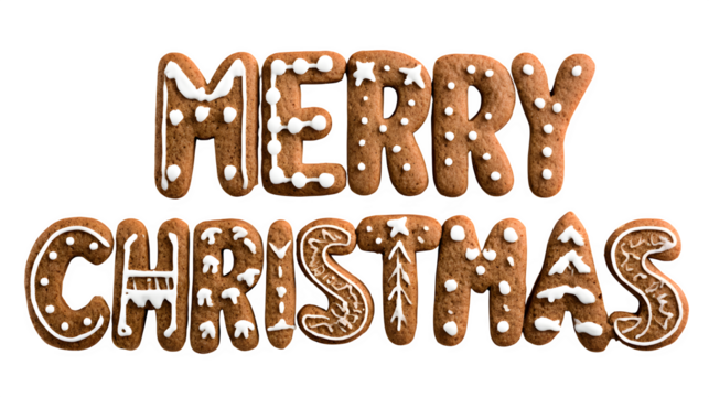 Merry Christmas Gingerbread Letters, isolated on transparent background