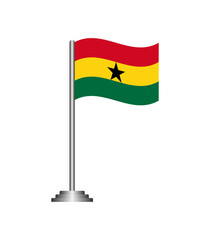 Ghana Flag Waving on Pole Isolated on Transparent Background