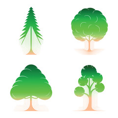 Fototapeta premium Set of Abstract Stylized Tree Icons Vector Illustration
