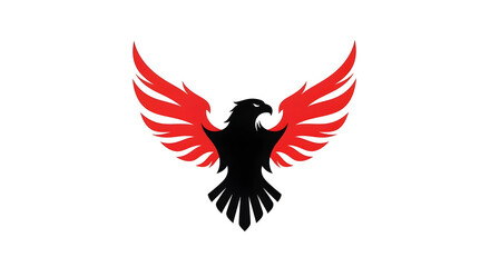 Stylized image of a black eagle with red wings spread against a white background.