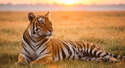 Sunrise Serenity: A Majestic Tiger's Golden Hour Rest