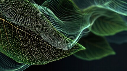 Abstract Leaf Elegance: A close-up view captures the intricate details of leaves, showcasing their delicate veins and ethereal beauty with a touch of artistic flair.
