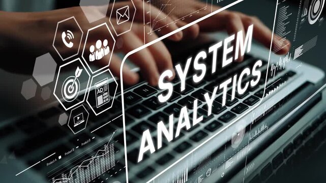 Modern Laptop Displaying System Analytics with Data Visualization and User Interaction Elements. Asymptotic smart data analytic.