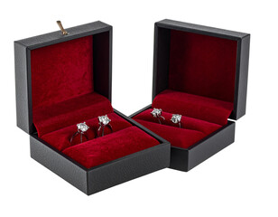 Elegant Diamond Earrings in Jewelry Box transparent background.