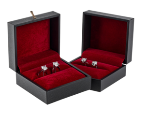 Elegant Diamond Earrings in Jewelry Box transparent background.
