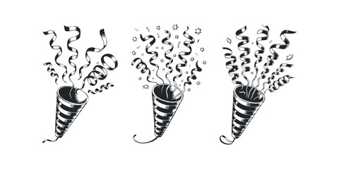 Party poppers exploding with streamers and stars