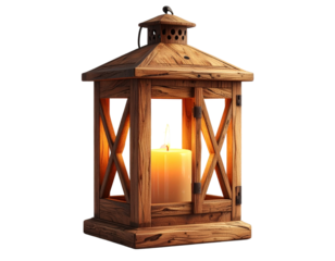Rustic Wooden Lantern with Candle Light for Farmhouse Decor transparent background