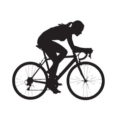 Fototapeta premium Black silhouette of a cyclist on a bicycle riding an isolated vintage sport bike with a large wheel for transportation and exercise