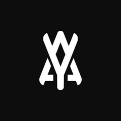 Minimalist logo sign brand identity emphasizing the symmetry of the letters. It combines the letters WAY, YA or AY into a single geometric design.
