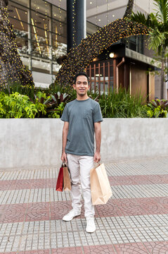 Urban shopper enjoying holiday shopping 