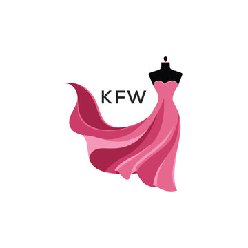 KFW Elegant Pink Fashion Dress Logo. KFW Mannequin Boutique & Bridal Shop Branding Luxury Fashion. KFW Logo Design.
