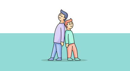 Two Boys Back to Back Standing Together on Teal Background Friendship and Childhood Fun Concept