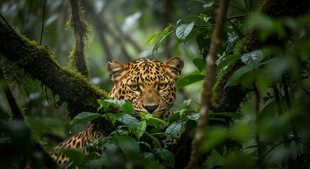 The Spotted Ghost: Leopard Portrait in a Lush, Mossy Rainforest