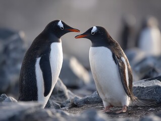 Obraz premium Gentoo Penguins Bonding in Antarctica A Touching Wildlife Encounter Amidst the Ice