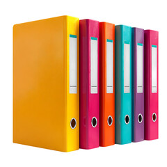 A row of colorful ring binders isolated on transparent background