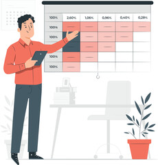 Man presenting data on a projector screen in an office presentation chart