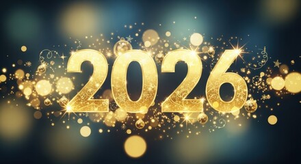 Golden 2026 new year celebration with bokeh lights
