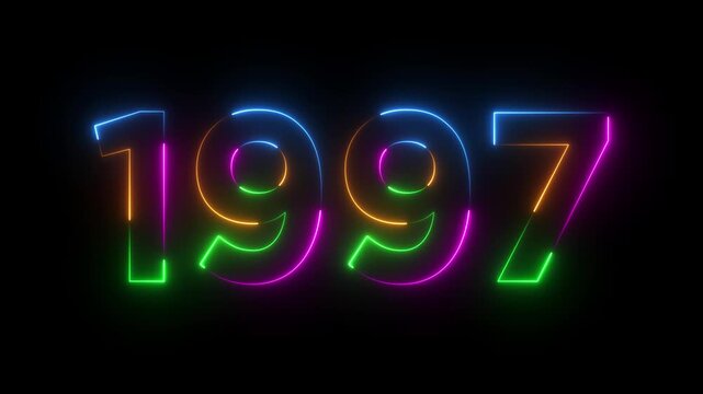 Glowing neon 1997 happy new year 1997 animated text new year on black background. Abstract 1997 neon text animation,