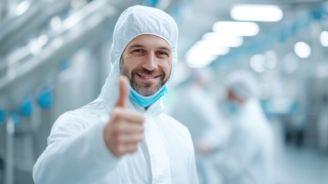 Assured Quality: A professional in protective gear confidently gives a thumbs-up, embodying precision and safety. - Powered by Adobe