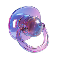Holographic pacifier with a ring, isolated on transparent background