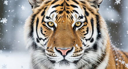 Eyes of the Wild: Amur Tiger Face in the Winter Blizzard