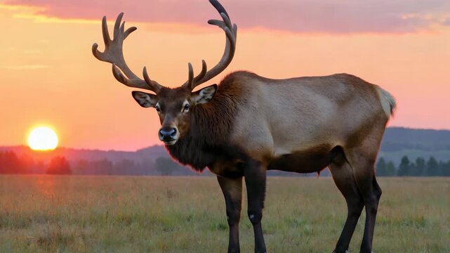 Elk at sunset on the grassland