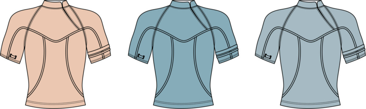 Colorful Rash Guard Shirts Illustration Mockup for Sportswear Apparel Design