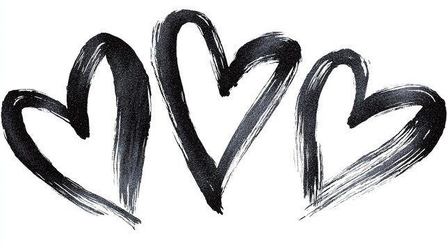 Hand drawn black hearts vector illustration with simple lines and brush strokes on white background, perfect for sticker design and digital projects.