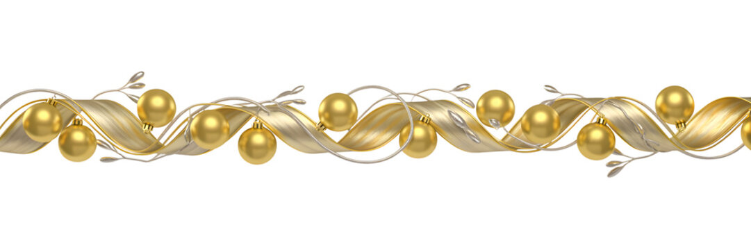 Elegant Christmas golden baubles and ribbons border, festive holiday decor, luxury celebration background, cozy winter aesthetic, sparkling ornamental design. - Powered by Adobe