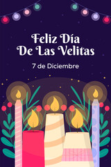 feliz dia de las velitas poster illustration in flat design