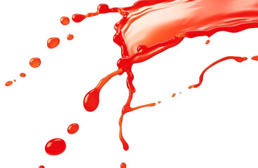 Detailed blood drip slowly trailing downwards, creating streaks, isolated on a white background.