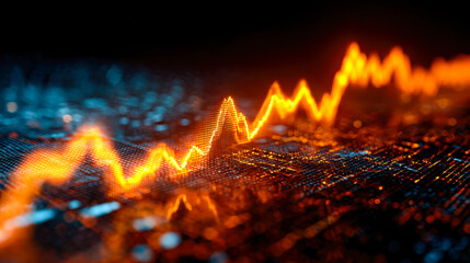 Dynamic financial market trend visualization with illuminated data points
