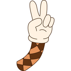 Cartoon Hand Gesture With Two Fingers Up Wearing A Patterned Sleeve On A Transparent Background