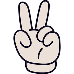 Cartoon hand showing the peace sign with two fingers raised against a transparent background a symbol of victory and positivity in a simple illustration