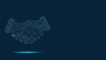 Modern handshake icon, rendered in a cool, low-poly style. Perfect for illustrating partnership, agreement, and tech-forward collaboration in business. 