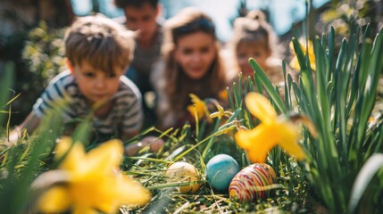 Family Easter Egg Hunt in Sunny Backyard