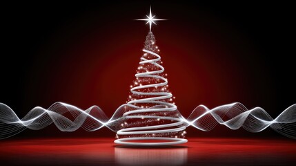 Festive Christmas Tree with Sparkling Decorations Against a Dark Background and Bright Light Star