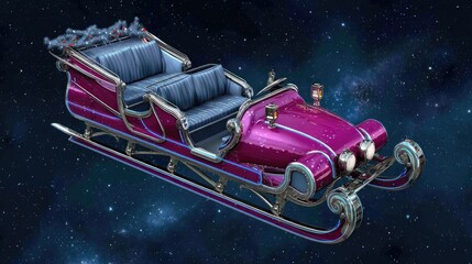 Colorful Fantasy Sleigh in Outer Space with Glittering Stars and Elegant Design for Holiday Themes