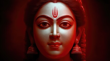 Beautiful statue of a goddess with intricate features and striking expressions in a dramatic red lighting