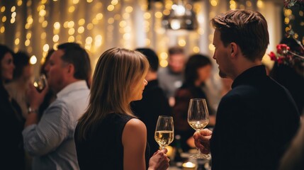 Elegant dinner celebration with friends enjoying wine in a sophisticated restaurant atmosphere showcasing social interaction and joyful nightlife ambiance