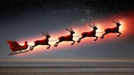 Sleigh and Reindeer in Night Sky with Vibrant Stars and Cosmic Background for Holiday Themes and Celebrations