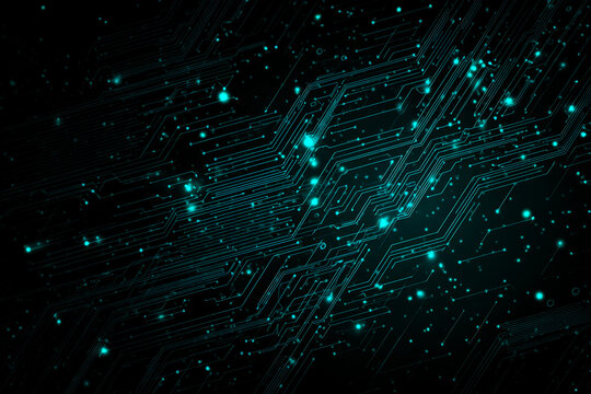 Futuristic digital circuit network with glowing data connections - Powered by Adobe