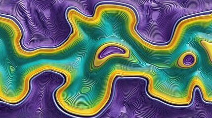 Vibrant Abstract Texture with Wavy Patterns and Colorful Stripes in Shades of Blue, Yellow, and Purple