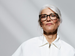 business portrait Confident Woman in Glasses Posing 
