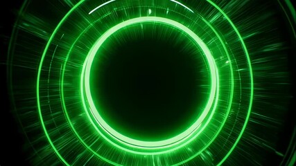 Luminous green concentric rings with radial light streaks - Powered by Adobe