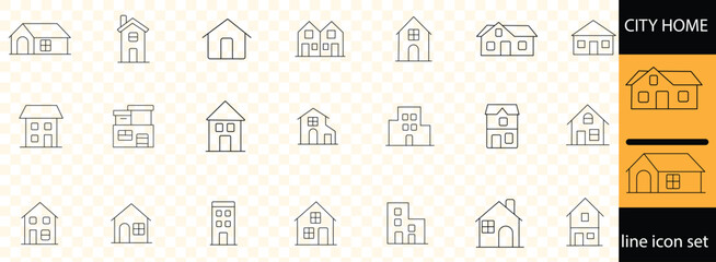City home line icon set . house, design. Linear icon collection. Editable stroke.