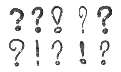 Hand-drawn Question and Exclamation Marks Collection — Rough Sketched Punctuation Symbols Set